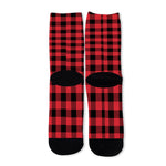 Cardinal Red Buffalo Check Pattern Print Long Socks