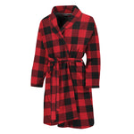 Cardinal Red Buffalo Check Pattern Print Men's Bathrobe