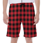 Cardinal Red Buffalo Check Pattern Print Men's Beach Shorts