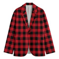 Cardinal Red Buffalo Check Pattern Print Men's Blazer