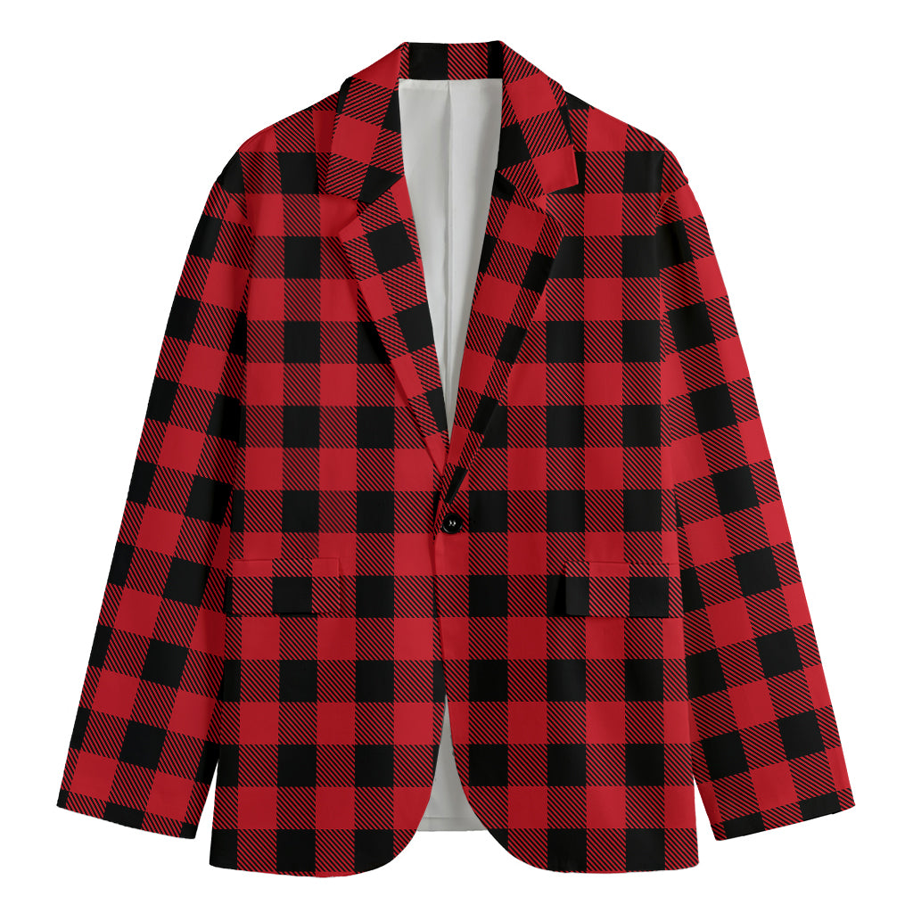 Cardinal Red Buffalo Check Pattern Print Men's Blazer