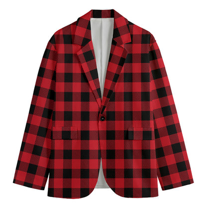 Cardinal Red Buffalo Check Pattern Print Men's Blazer