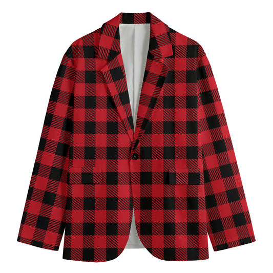 Cardinal Red Buffalo Check Pattern Print Men's Blazer