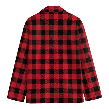 Cardinal Red Buffalo Check Pattern Print Men's Blazer