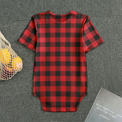 Cardinal Red Buffalo Check Pattern Print Men's Bodysuit