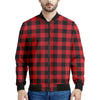 Cardinal Red Buffalo Check Pattern Print Men's Bomber Jacket