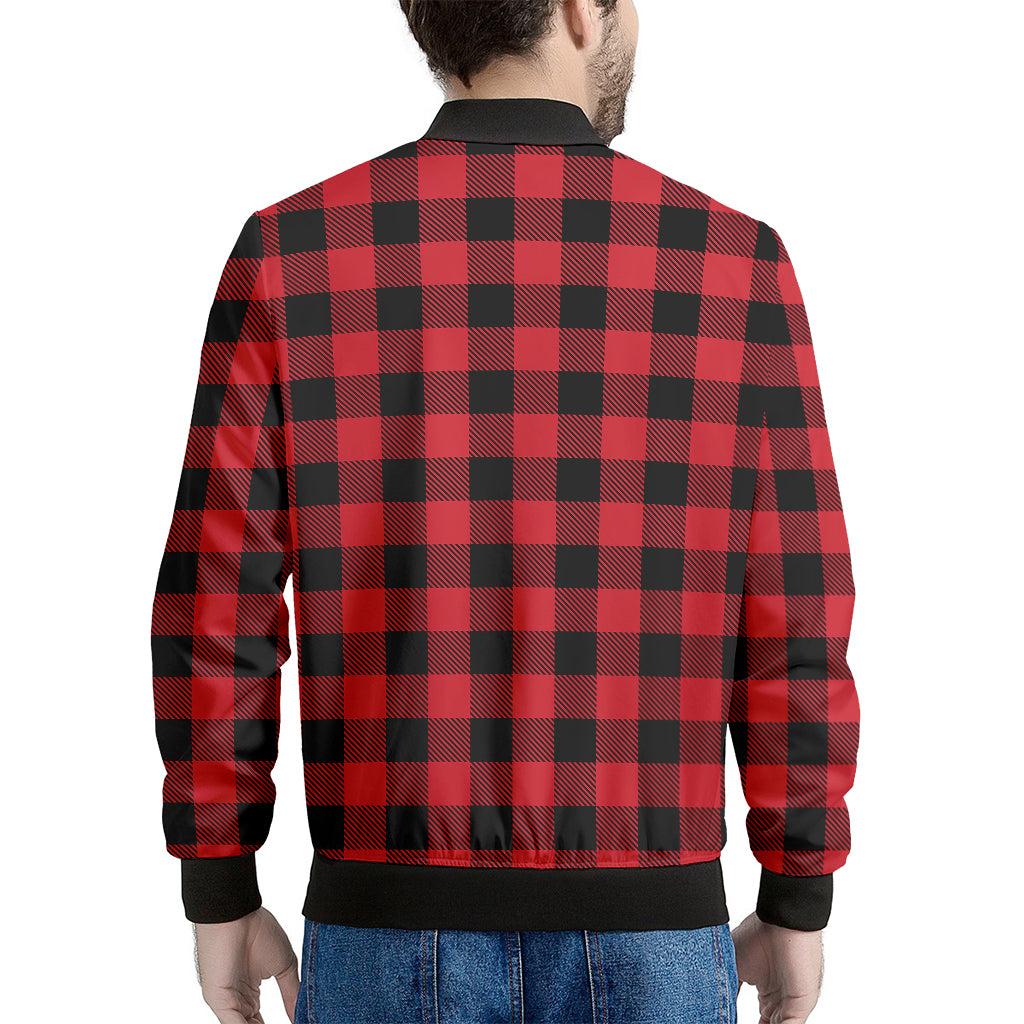 Cardinal Red Buffalo Check Pattern Print Men's Bomber Jacket