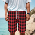 Cardinal Red Buffalo Check Pattern Print Men's Cargo Shorts