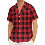 Cardinal Red Buffalo Check Pattern Print Men's Deep V-Neck Shirt