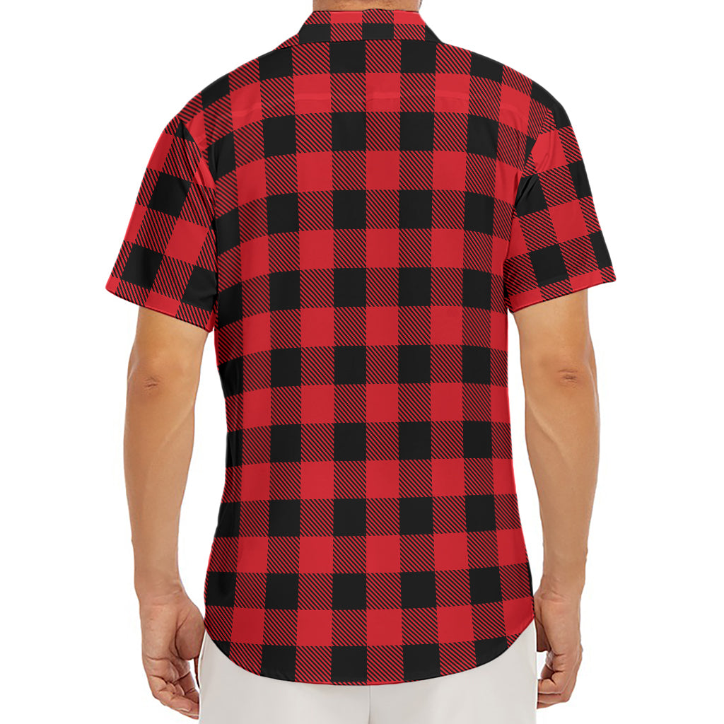Cardinal Red Buffalo Check Pattern Print Men's Deep V-Neck Shirt