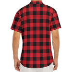 Cardinal Red Buffalo Check Pattern Print Men's Deep V-Neck Shirt