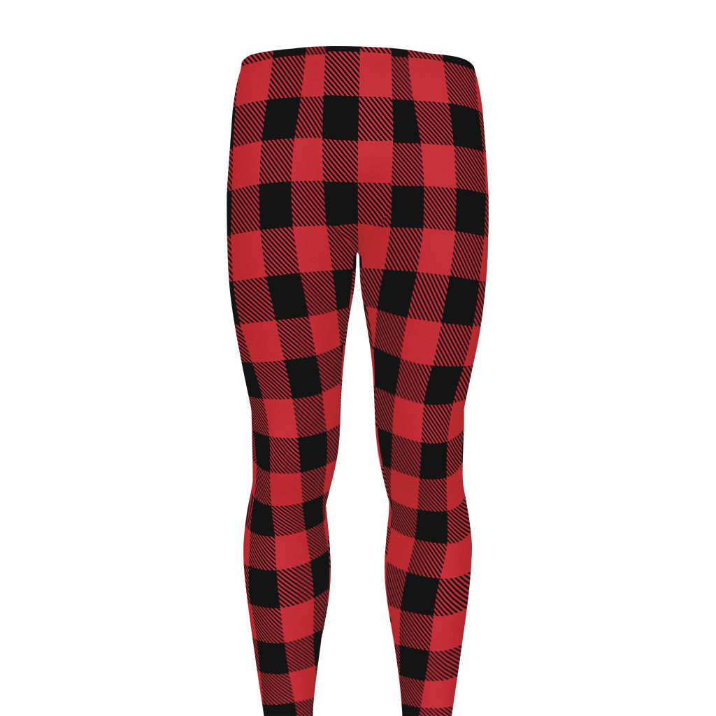 Cardinal Red Buffalo Check Pattern Print Men's leggings