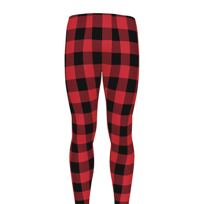 Cardinal Red Buffalo Check Pattern Print Men's leggings