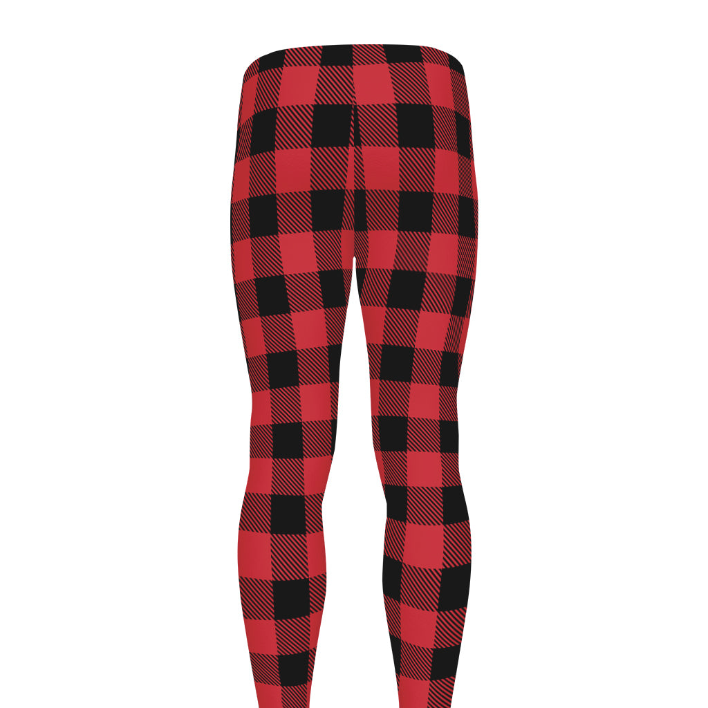 Cardinal Red Buffalo Check Pattern Print Men's leggings