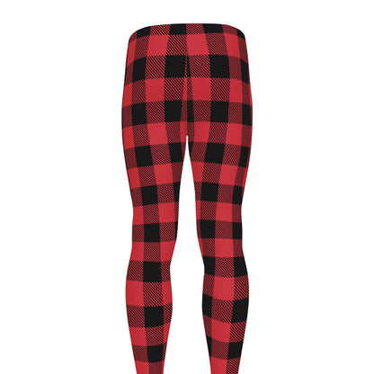 Cardinal Red Buffalo Check Pattern Print Men's leggings