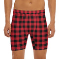 Cardinal Red Buffalo Check Pattern Print Men's Long Boxer Briefs
