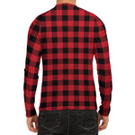 Cardinal Red Buffalo Check Pattern Print Men's Long Sleeve Rash Guard