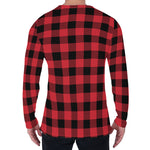 Cardinal Red Buffalo Check Pattern Print Men's Long Sleeve T-Shirt
