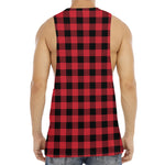 Cardinal Red Buffalo Check Pattern Print Men's Muscle Tank Top