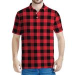 Cardinal Red Buffalo Check Pattern Print Men's Polo Shirt