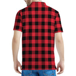 Cardinal Red Buffalo Check Pattern Print Men's Polo Shirt