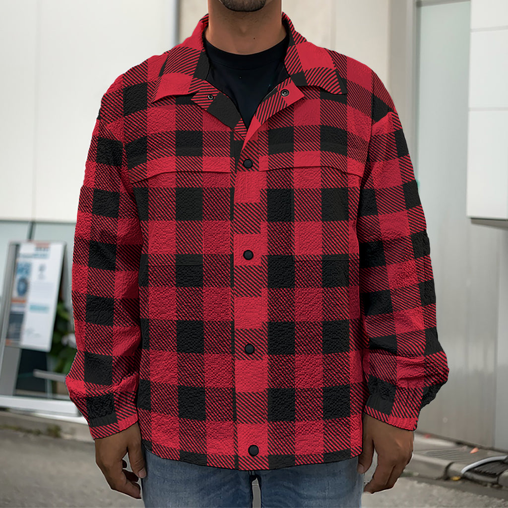 Cardinal Red Buffalo Check Pattern Print Men's Shirt Jacket