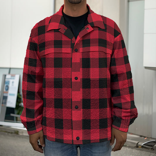 Cardinal Red Buffalo Check Pattern Print Men's Shirt Jacket
