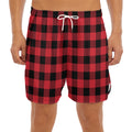 Cardinal Red Buffalo Check Pattern Print Men's Split Running Shorts