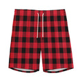 Cardinal Red Buffalo Check Pattern Print Men's Athletic Shorts