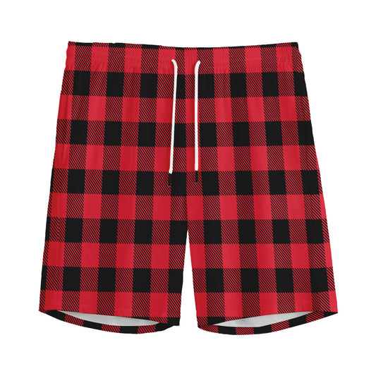Cardinal Red Buffalo Check Pattern Print Men's Sports Shorts