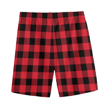 Cardinal Red Buffalo Check Pattern Print Men's Sports Shorts