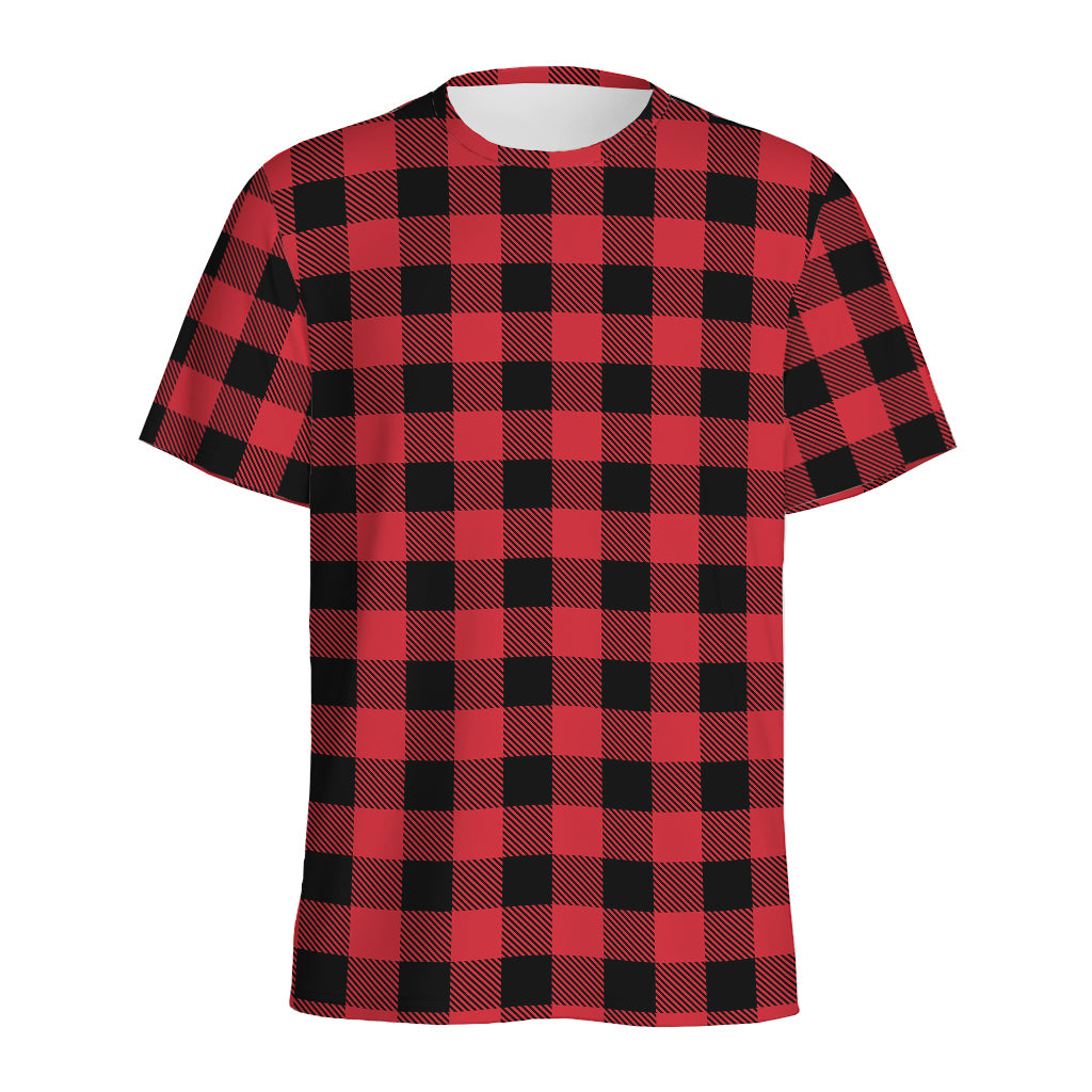 Cardinal Red Buffalo Check Pattern Print Men's Sports T-Shirt
