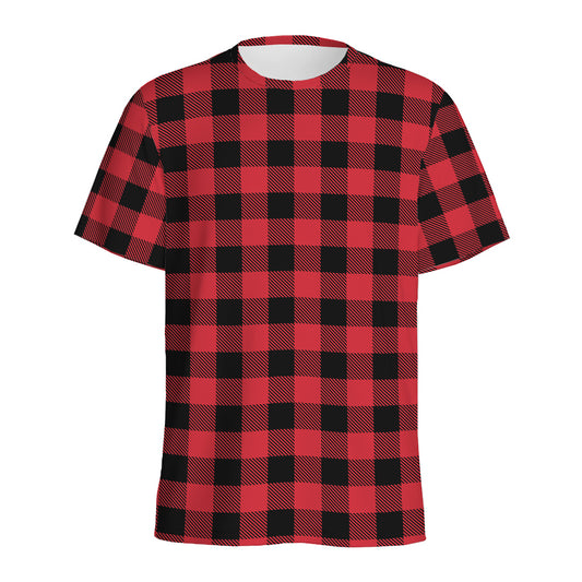 Cardinal Red Buffalo Check Pattern Print Men's Sports T-Shirt