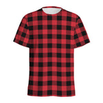 Cardinal Red Buffalo Check Pattern Print Men's Sports T-Shirt
