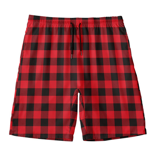 Cardinal Red Buffalo Check Pattern Print Men's Swim Trunks
