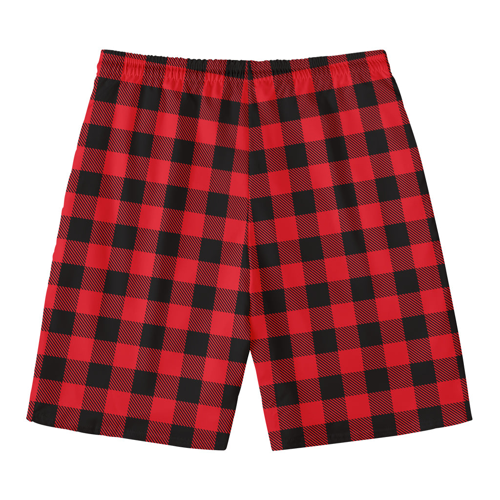 Cardinal Red Buffalo Check Pattern Print Men's Swim Trunks