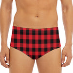 Cardinal Red Buffalo Check Pattern Print Men's Triangle Swim Briefs