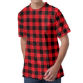 Cardinal Red Buffalo Check Pattern Print Men's Velvet T-Shirt