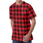 Cardinal Red Buffalo Check Pattern Print Men's Velvet T-Shirt