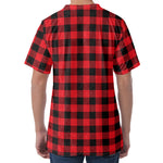 Cardinal Red Buffalo Check Pattern Print Men's Velvet T-Shirt