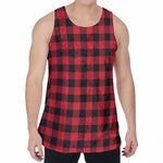 Cardinal Red Buffalo Check Pattern Print Men's Velvet Tank Top