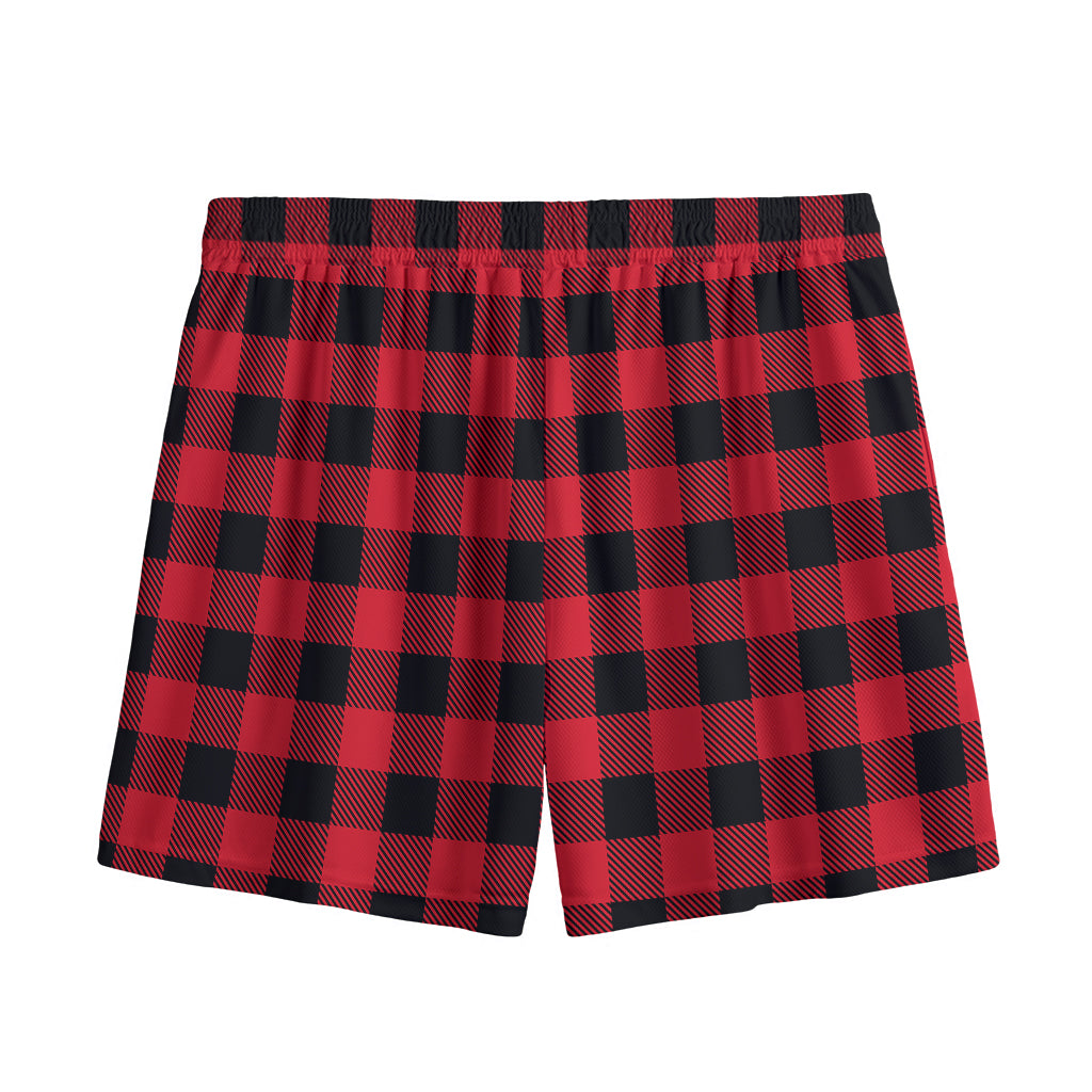 Cardinal Red Buffalo Check Pattern Print Mesh Shorts