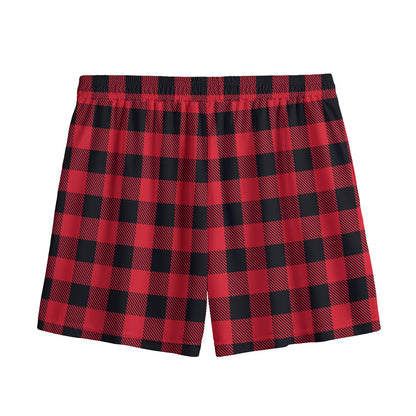 Cardinal Red Buffalo Check Pattern Print Mesh Shorts