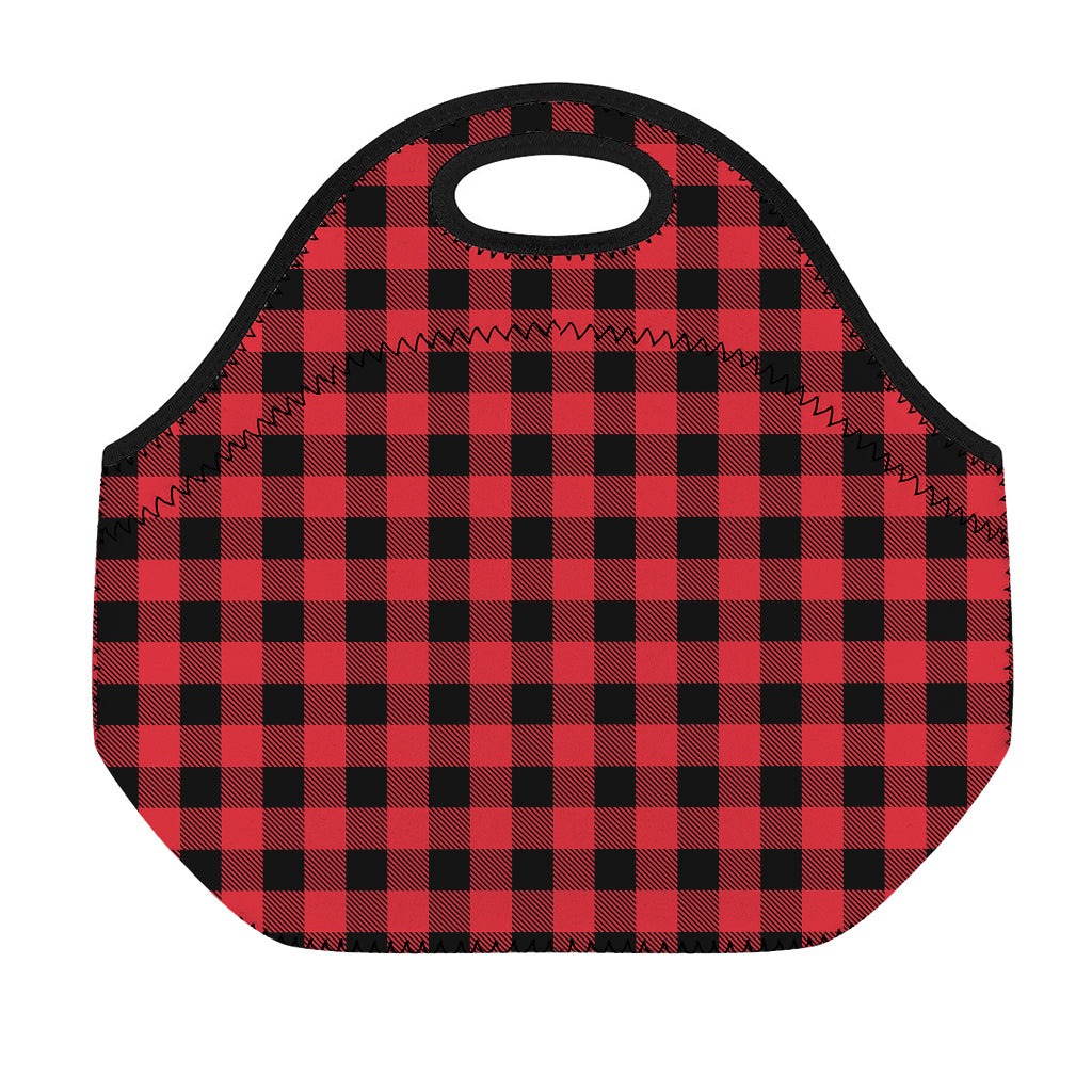 Cardinal Red Buffalo Check Pattern Print Neoprene Lunch Bag