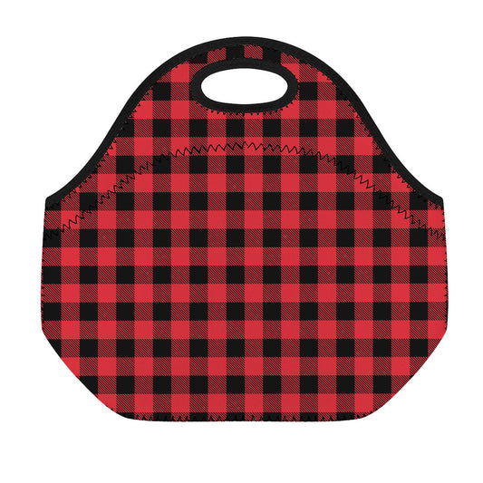 Cardinal Red Buffalo Check Pattern Print Neoprene Lunch Bag