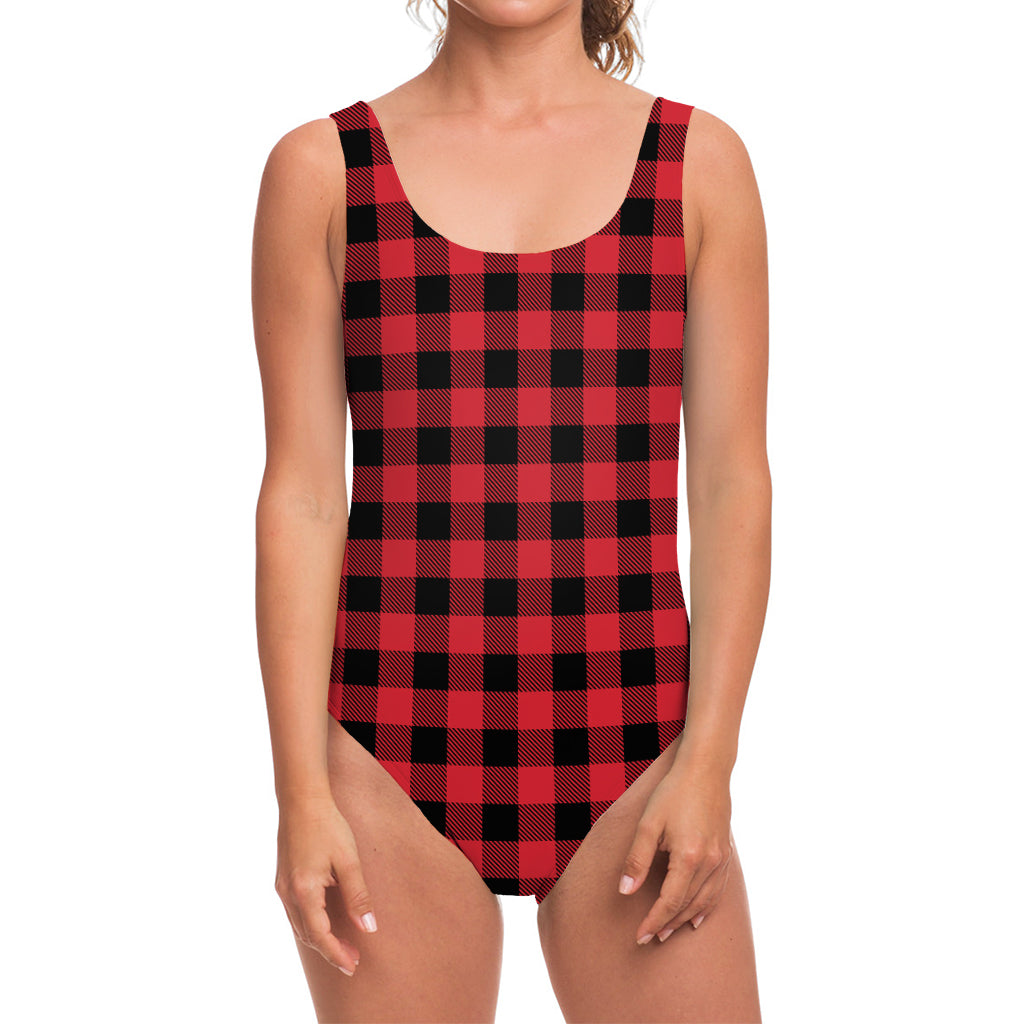 Cardinal Red Buffalo Check Pattern Print One Piece Swimsuit