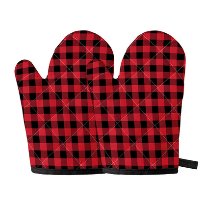 Cardinal Red Buffalo Check Pattern Print Oven Mitts