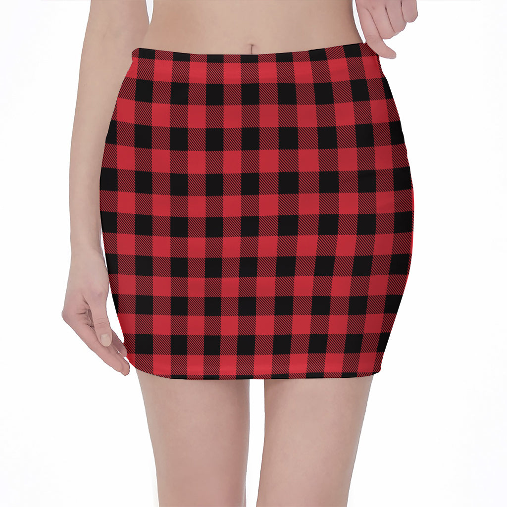 Cardinal Red Buffalo Check Pattern Print Pencil Mini Skirt