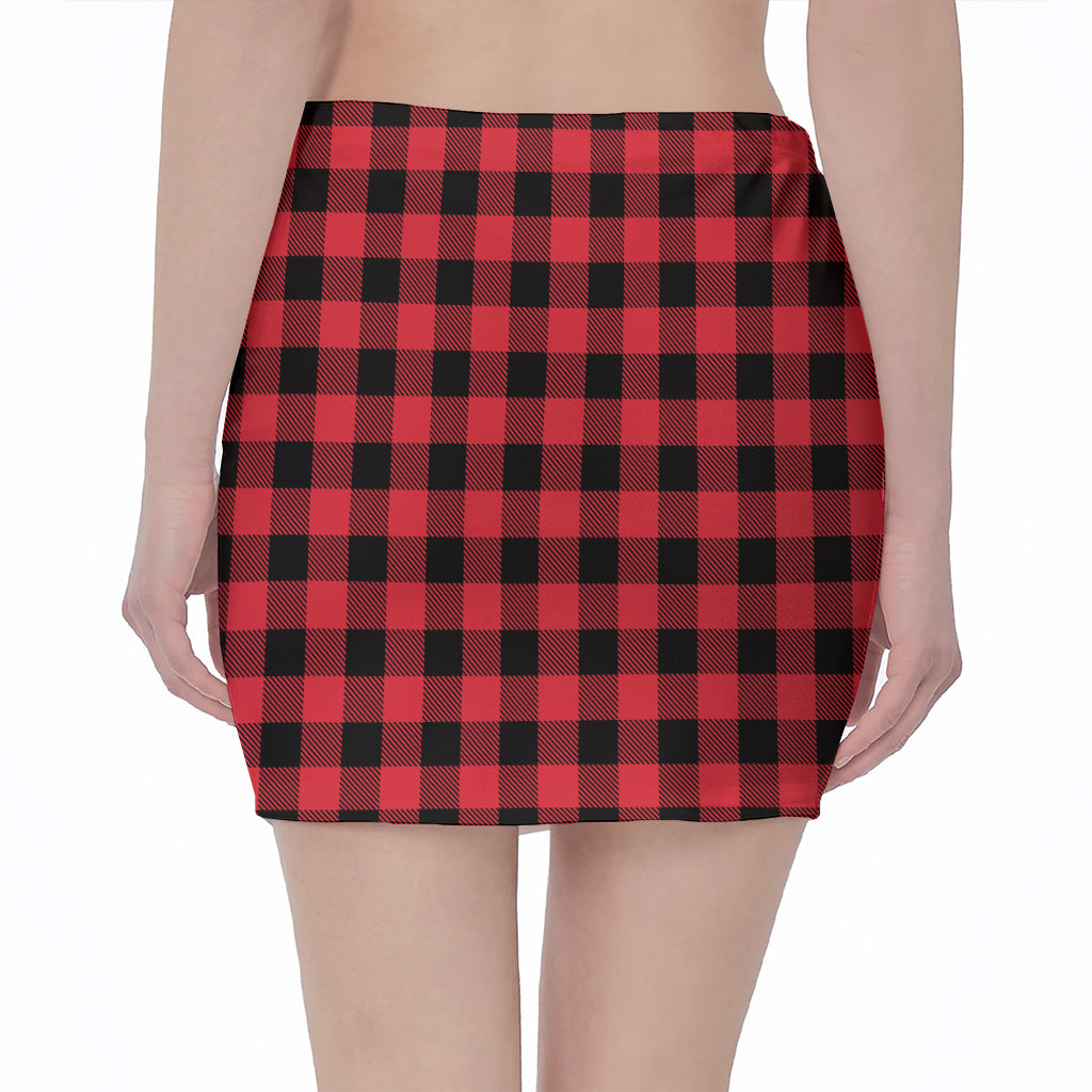 Cardinal Red Buffalo Check Pattern Print Pencil Mini Skirt