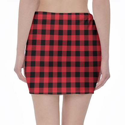Cardinal Red Buffalo Check Pattern Print Pencil Mini Skirt